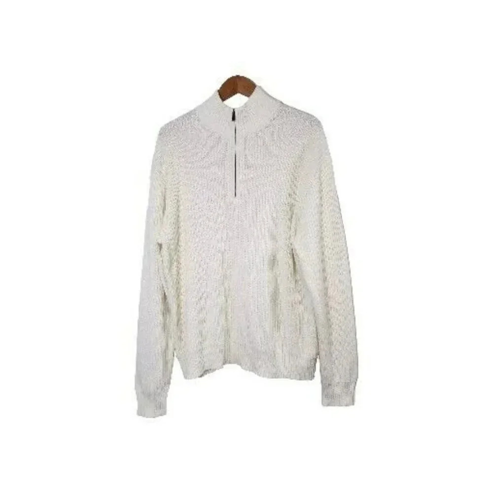 Calvin Klein Sweater Women's XL Ivory 1/4 Zip Mock Neck Pullover Long Sleeve